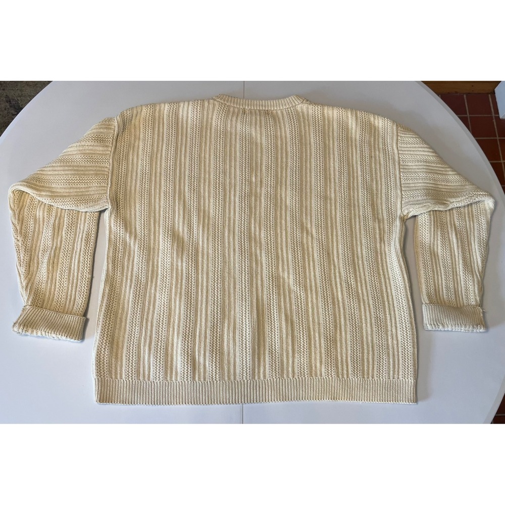 VTG Y2K Eddie Bauer Ribbed‎ Cable Knit 100% Cotton Sweater Mens XL Cream Preppy - Picture 5 of 5